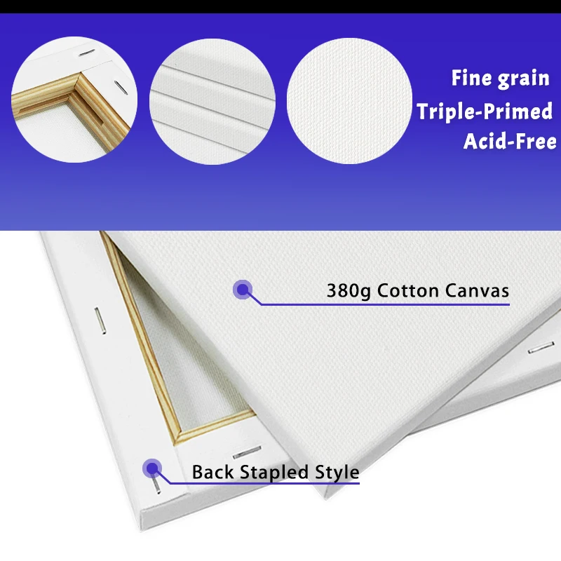 Wholesale Professional Artist Quality  Large Stretched Canvas, 380g Cotton Triple Primed Acid-free Blank Art Canvas for Painting