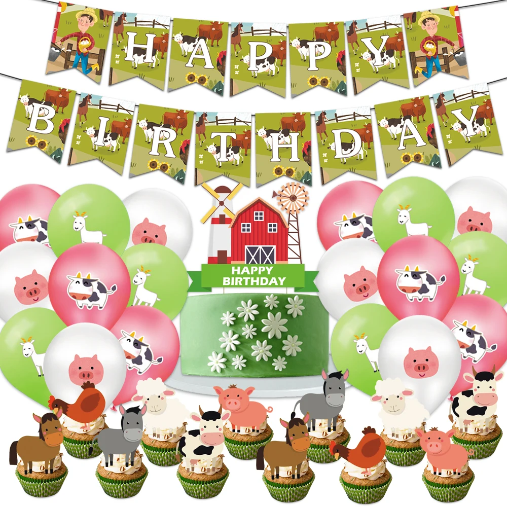 Palmy original Farm Themed Birthday Party Decorations Farm Banner Balloon Props Table Wall Decoration Party Supplies Set