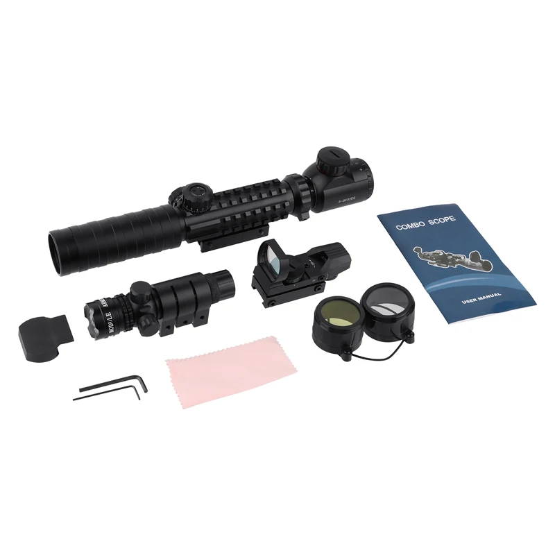 MZJ Optics 3-in-1 Combine Optical 3-9x32EG Red Green Dual Illumination Multi-function Scope with 4 Reticle Sight Red Laser Sight
