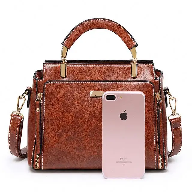 Wholesale office casual tote bags elegant retro shoulder leather handbag