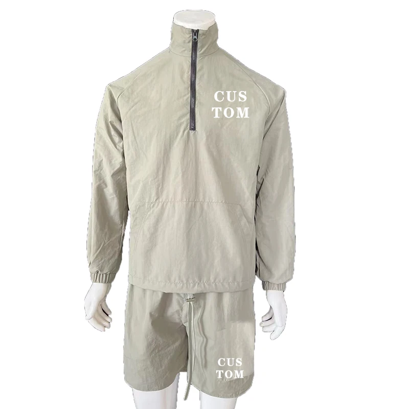 custom half zip pullover jogging crop top jacket two piece pants women sports wear shorts tracksuits windbreaker set for men