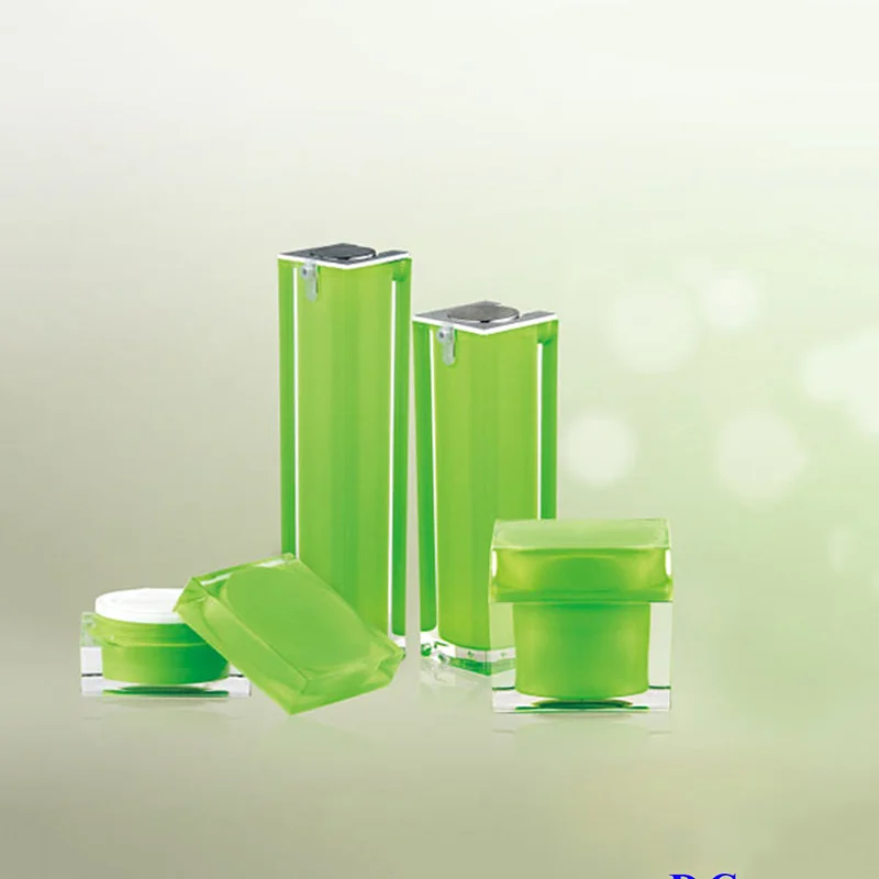 15ml 30ml 40ml 50ml Black Acrylic Square Cosmetic Lotion Pump Bottle and Cream Jar for Skin Care