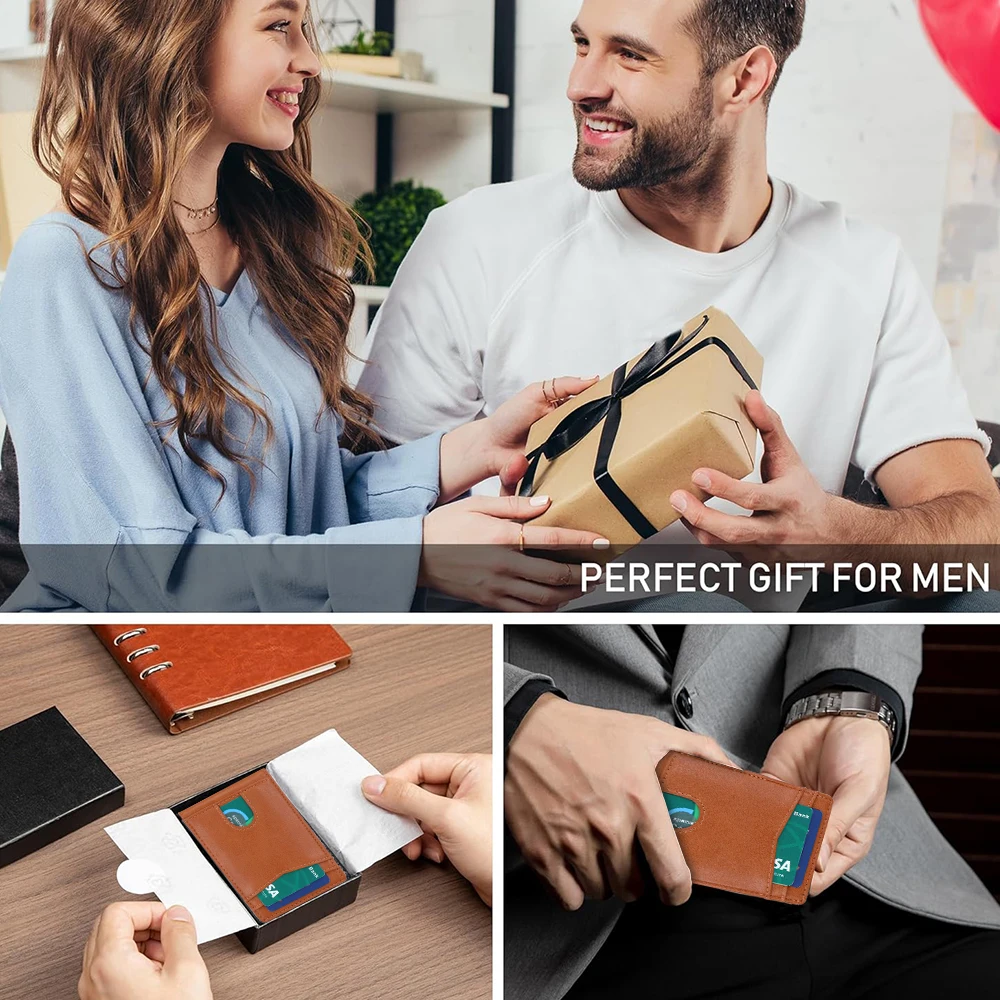 Slim Wallet for Men RFID Blocking ID Window Bifold Minimalist Front Pocket Mens Wallet with Money Clip Thin Gift Box
