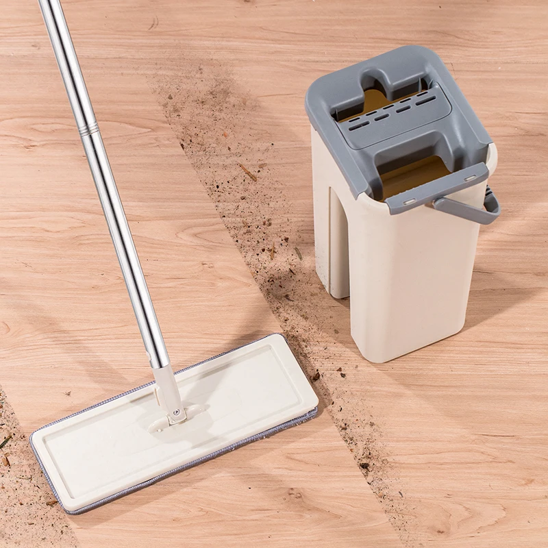New bucket flat mop with self washing and squeeze dry bucket mop handsfree lazy microfiber mop