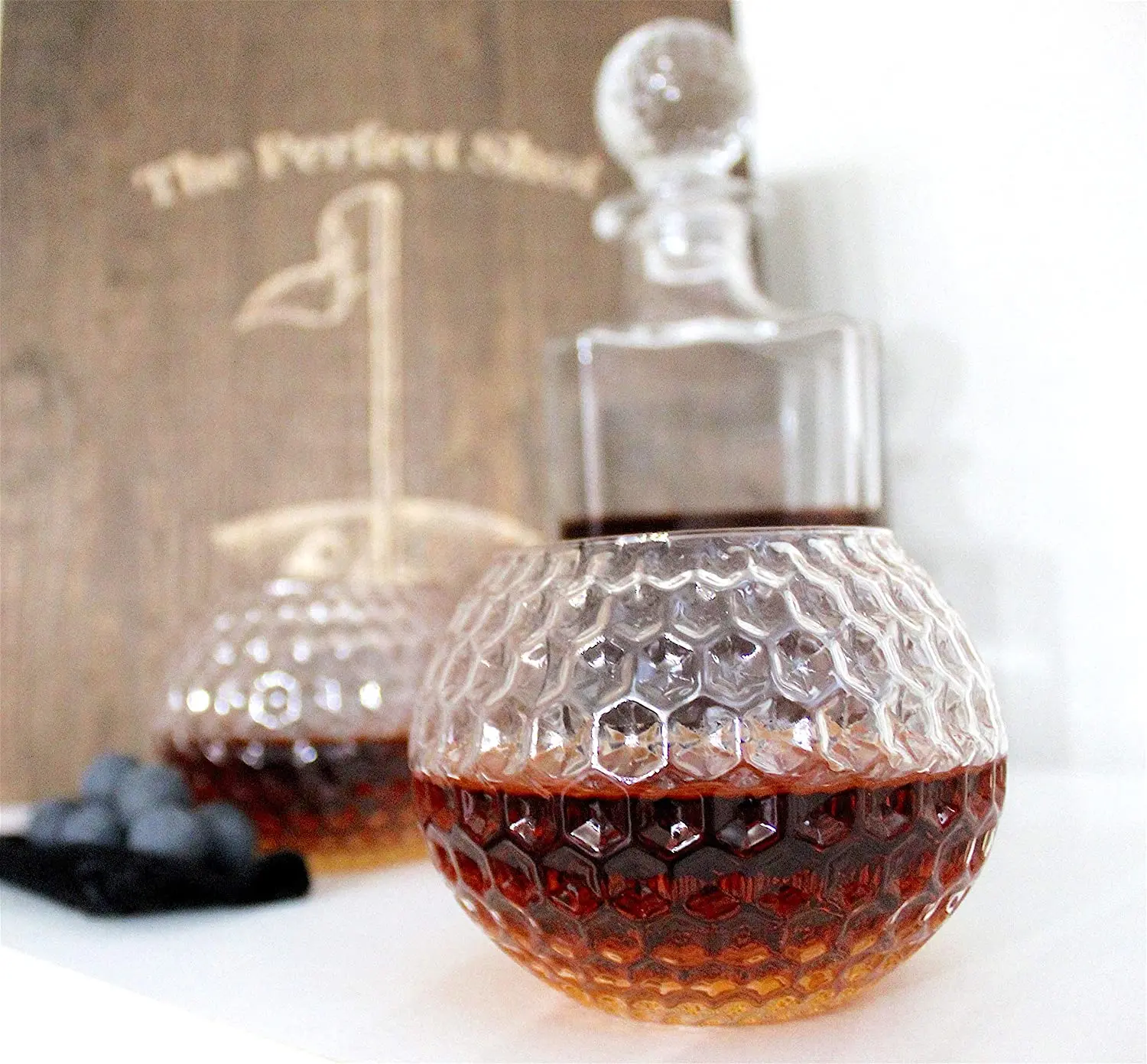 High quality  Top selling Two Set Glass Ball Whisky Glass Decanter Set in wooden box