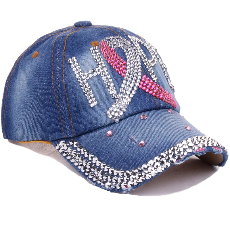 New Denim Hip Hop Caps Fashion Leisure Woman Cap With Hope Rhinestones Vintage Jean Cotton Baseball Caps For Men Hot Sale