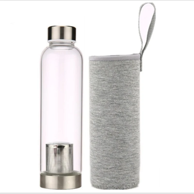 304 stainless lid water bottles heat resistant tea bottle glass water bottle with infuser