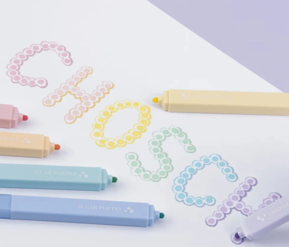 6 Pcs/set Painted Double-head Highlighter Diy Journaling Scrapbooking Polka Dot Softtip Marker&fluorescent Pen Stationery Kawaii