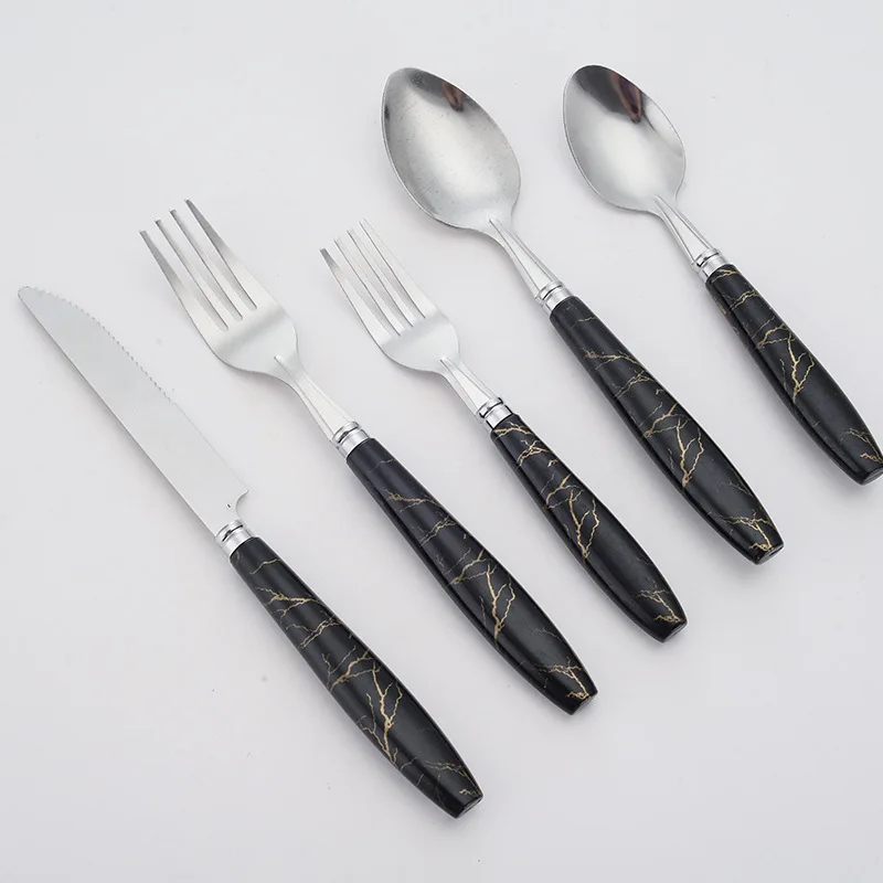 Stainless steel Steak knives wedding cake knife and server Gold PP plastic handle 5pcs cutlery
