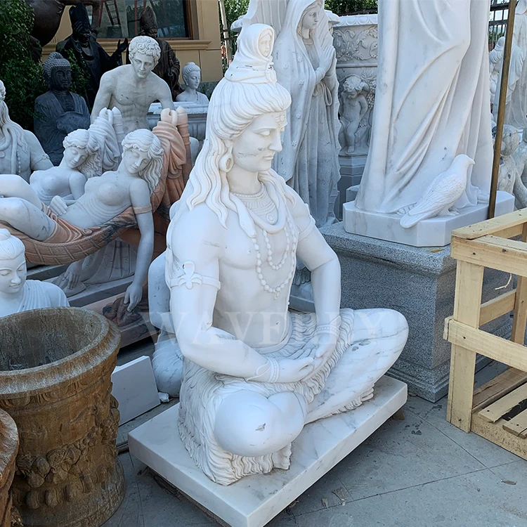 Garden High Quality Indian Lord White Marble Large Stone Carving Statue Meditating Shiva Sculpture Marble Statue Of Shiva