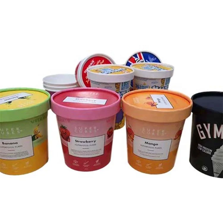 Customized Disposable Ice Cream Container Ice Cream Cup Packaging with Lid Paper Craft Customer Logo