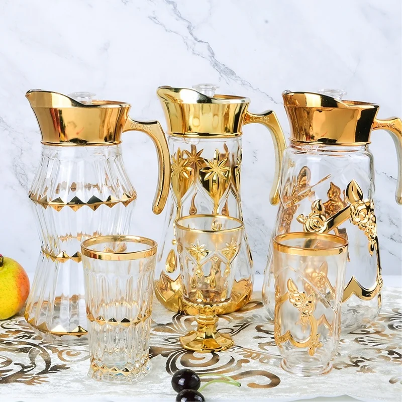 
7OZ Tumbler+1.4L Jug Shell Design 7PCS Golden Water Jug Drinking Set 