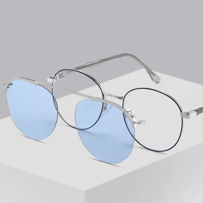 New Good Quality Stylish Round Metal Glasses Frame Set Magnet 2 in 1 Sunglasses Polarized