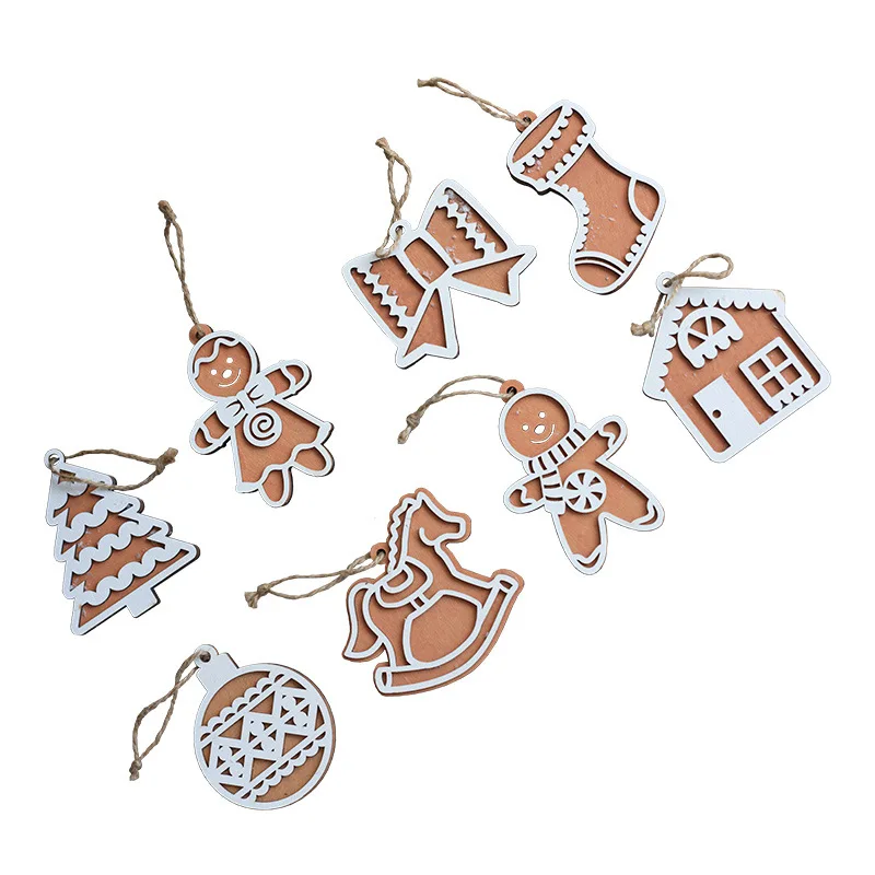 Christmas Biscuit Man Wooden Christmas Decoration Snowflake Wooden Plaque Christmas Tree Pendant