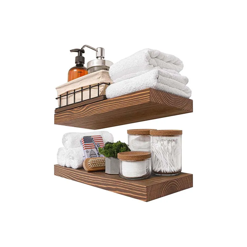 Wooden bedroom shelf walnut 2-piece set suitable for bedroom wall decoration