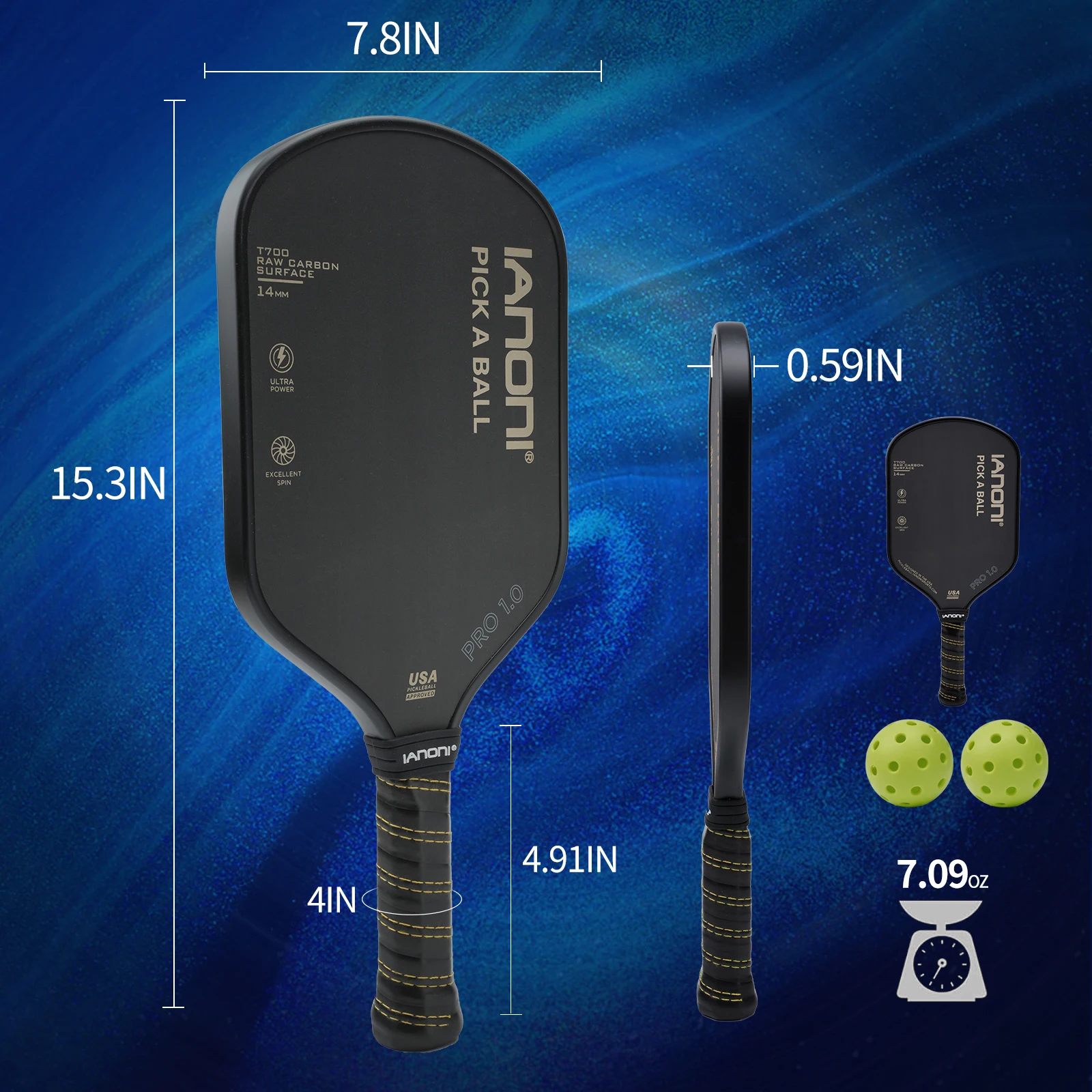 IANONI Customized Primitive Fiber T700 Friction Carbon Surface Pickleball Paddle