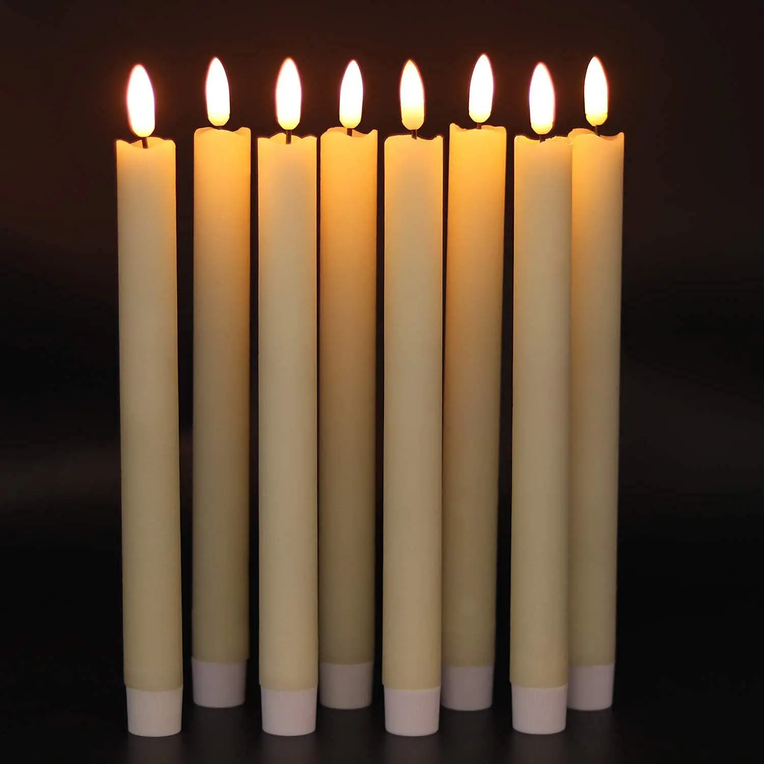 Battery Plastic 3D Flame Electric LED Warm Light Flickering Flameless Window Taper Candles with Remote Timer for Wedding Dinner