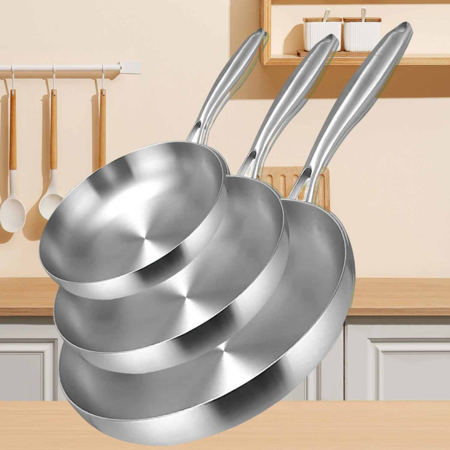 TIANXING Luxury Pot and Pan Kitchen Accessories Triply Stainless Steel Cookware Big Wok Skillet Nonstick Frying Pan Set of Pans