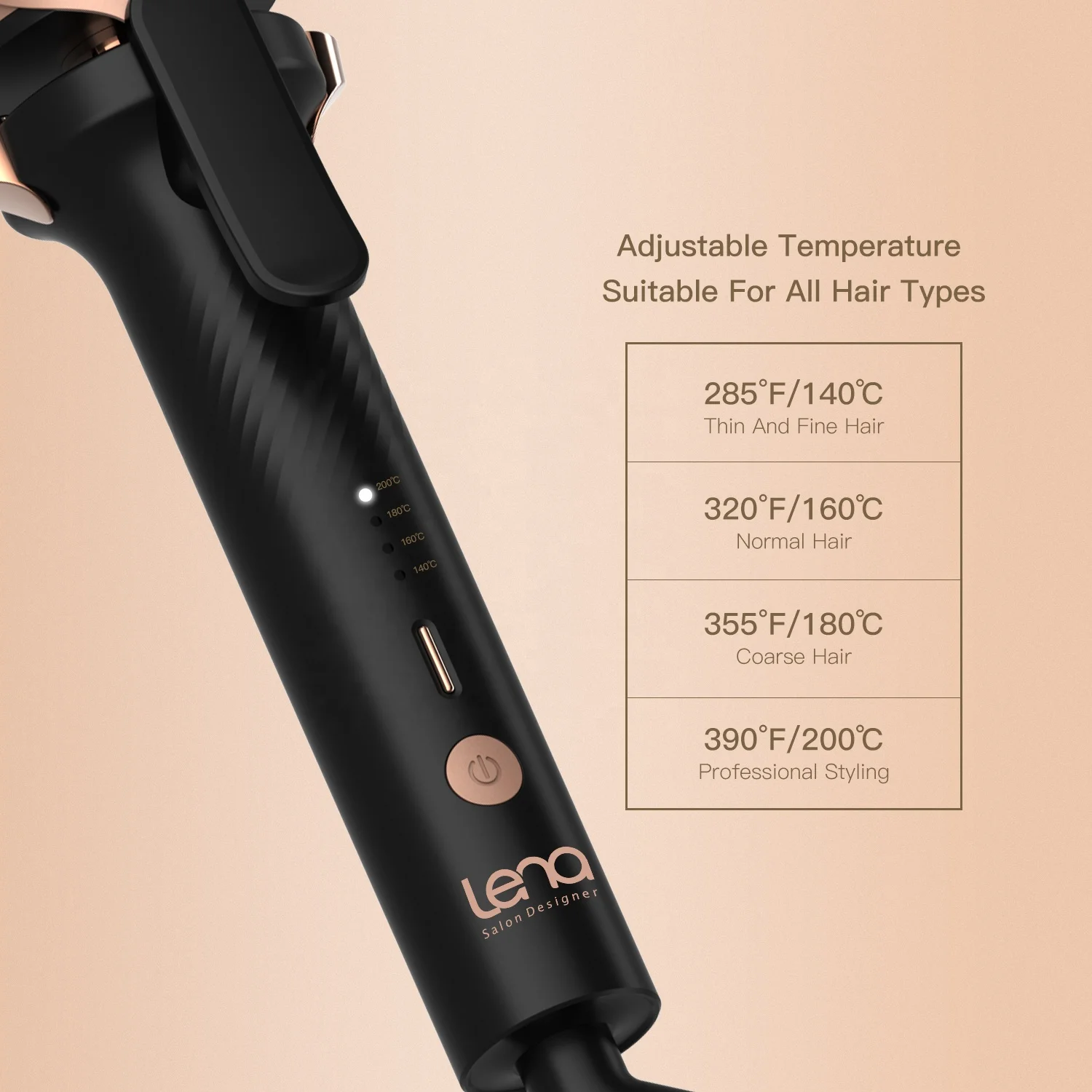Lena Custom 40mm Big Curls Ionic PTC Fast Heating Tourmaline Ceramic Curly Hair Iron Curling Wand Curler