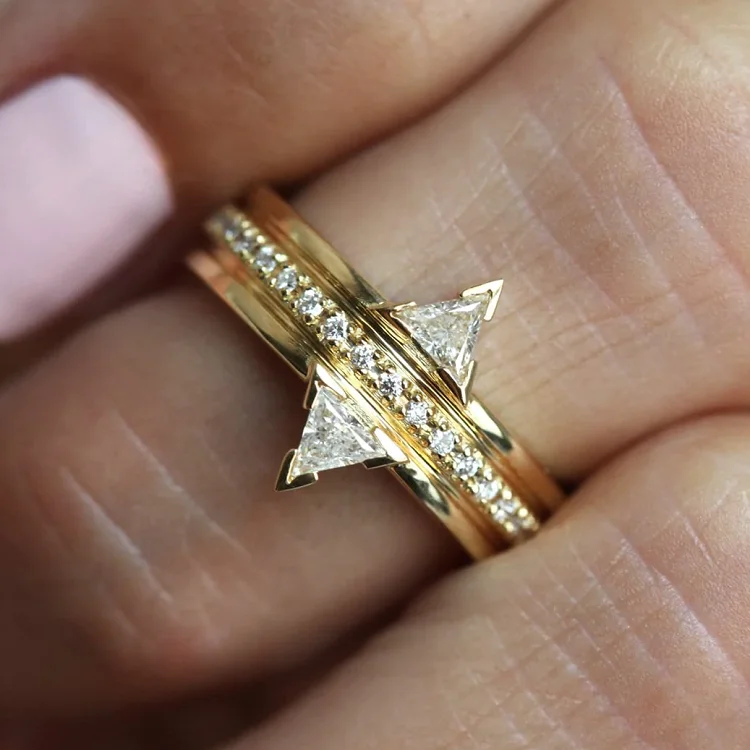 Trendy silver 925 rings man turlish 18k gold triangle zircon finger single stone ring designs