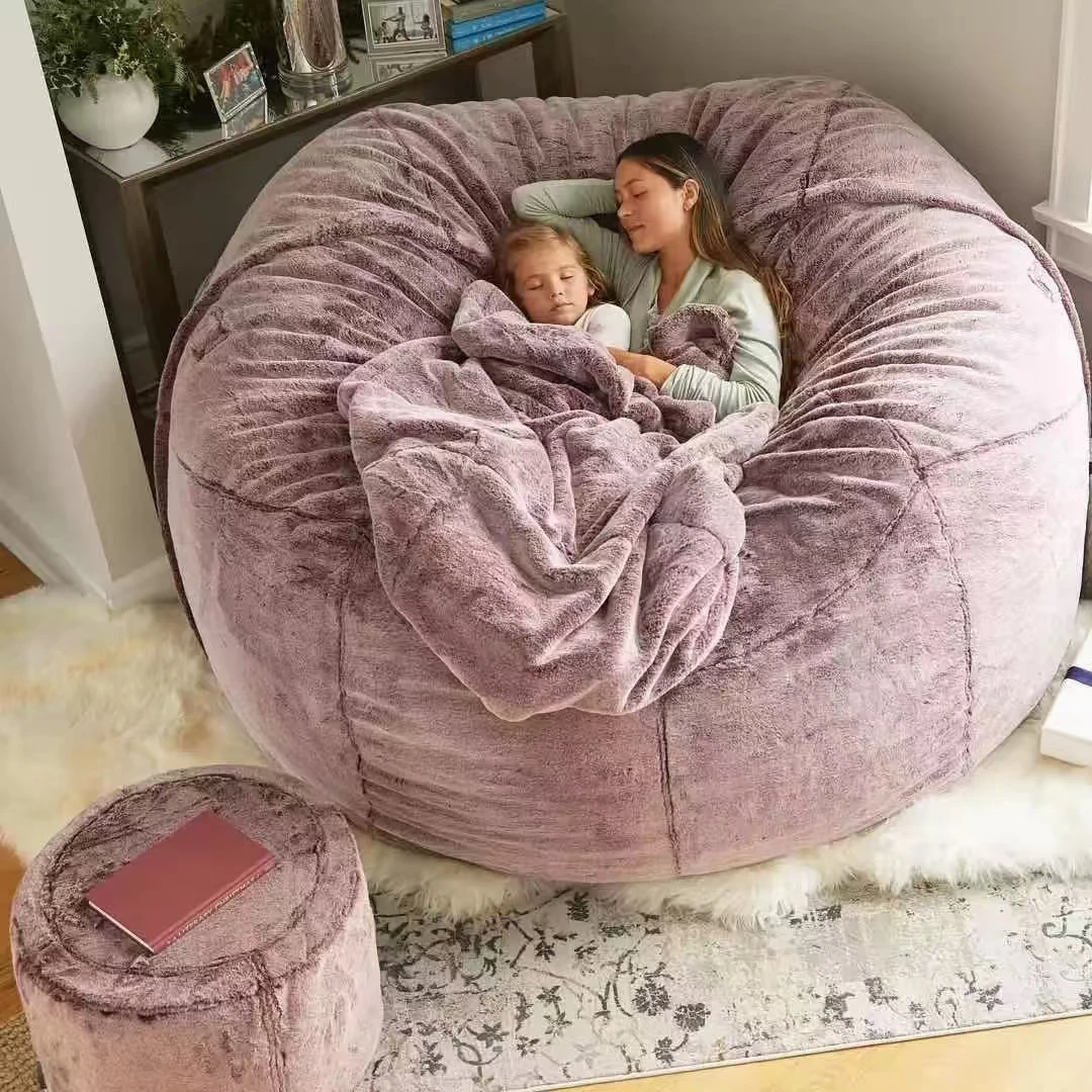 wholesale hot selling fluffy lazy floor sofa cushion giant fur bean bag chair cover for kids adults fabric cover leisure sofas