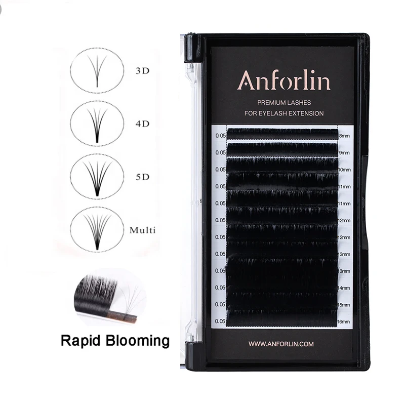 Custom fluffy matte black cashmere volume mixed lash trays wholesale private label easy fan eyelash extension supplies