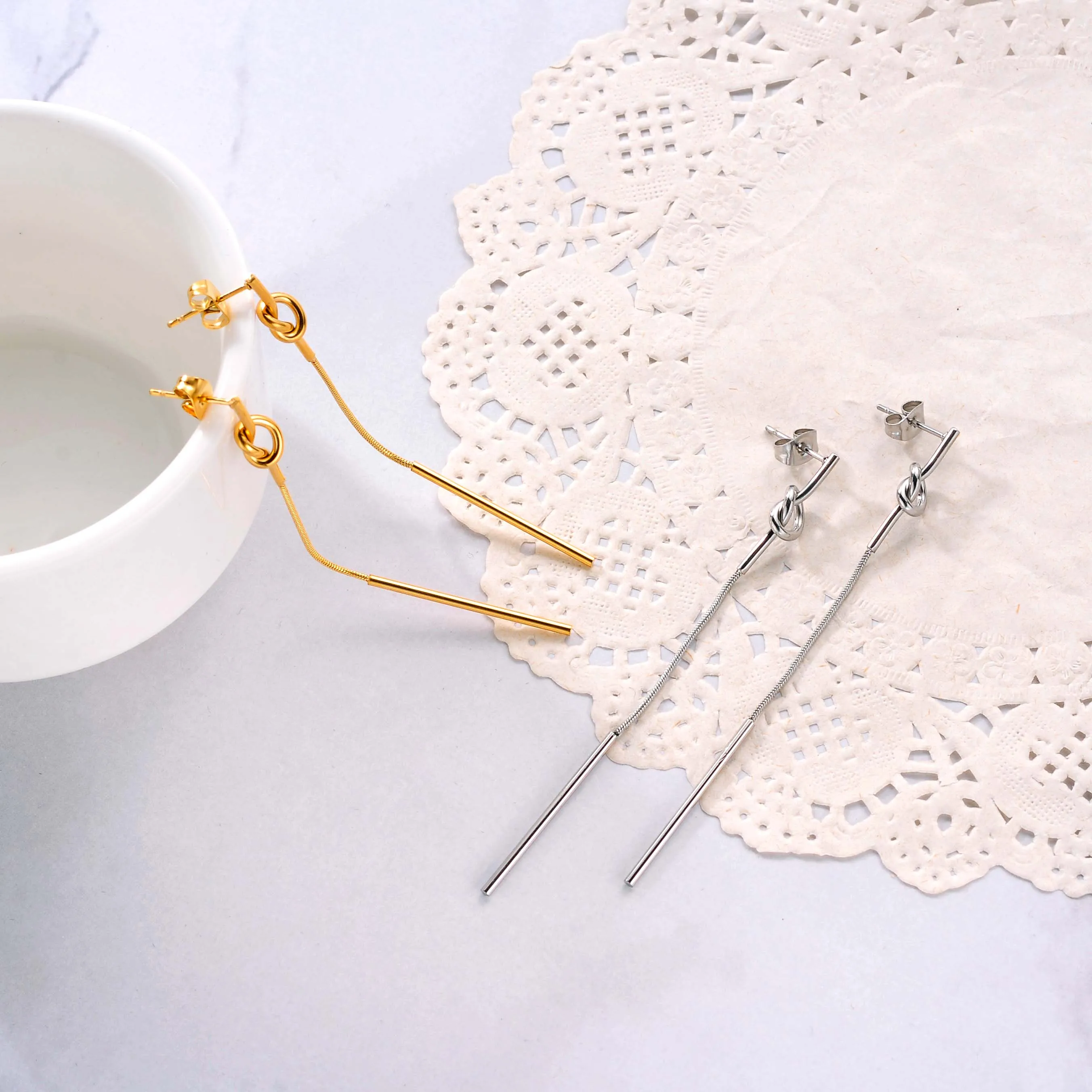 Wholesale High End Steel Earrings Waterproof Hypoallergenic 18k Gold Plated Tassel Women Earring Set Channel Jewelry