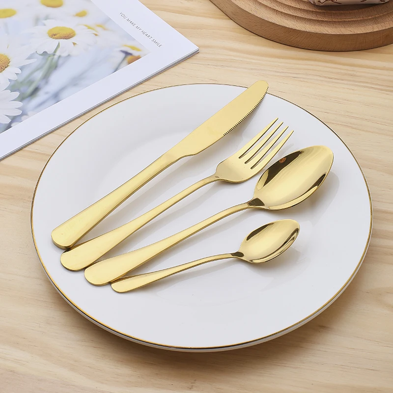 Custom Metal Gold Flatware Stainless Steel Reusable Cutlery 24pcs Set With Box
