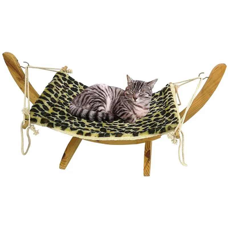 
Wooden Polyester Leopard Print Pet Furniture Cat Swing Bed Cat Hammock Bed 