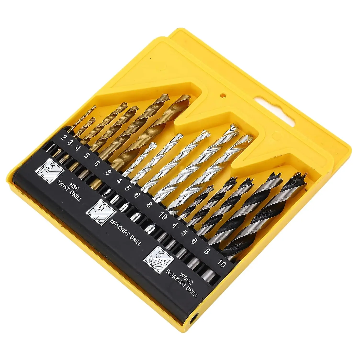 16PCS Multi Function High Speed Steel HSS Twist Masonry Wood Working Drill Bits Set with Straight Round Shank Spiral Flute