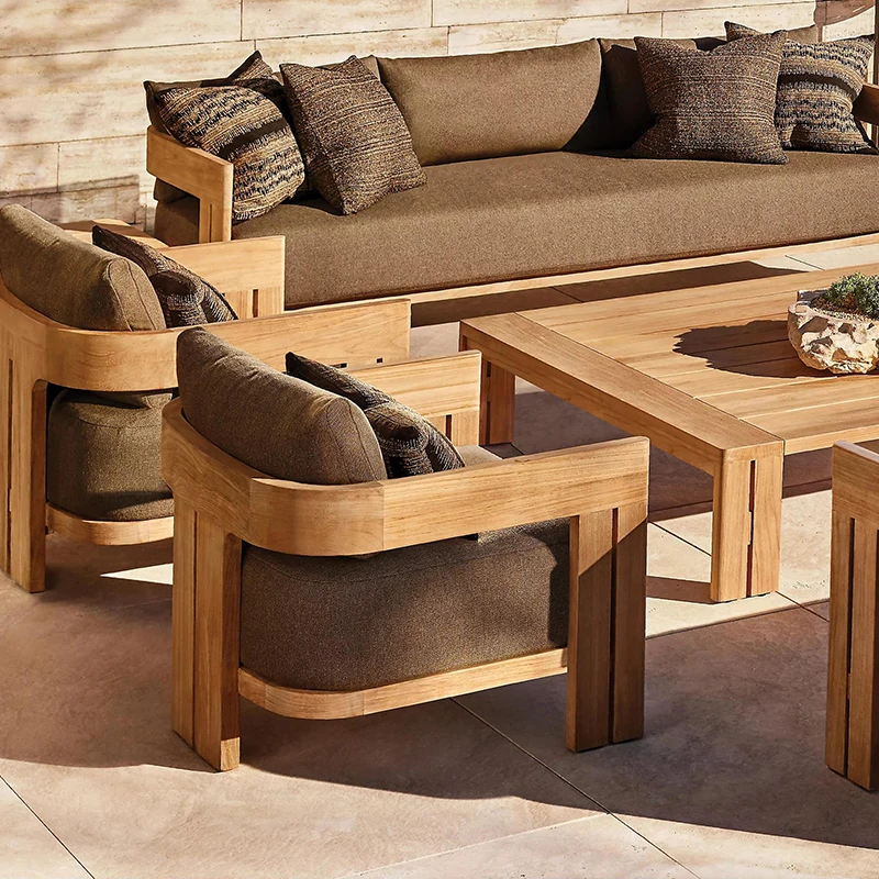 Customized Outdoor Courtyard Villa Teak Wood Sofa Set Garden Leisure Sofa And Table Set Furniture