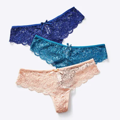 Ladies thong sexy low waist T pants high-end transparent lace hollow girls panties triangle cotton crotch thong