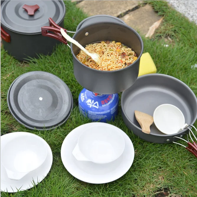 
Hot sale cheap 4-6 person Portable Alloy Outdoor camping Cooking Set Cookware 