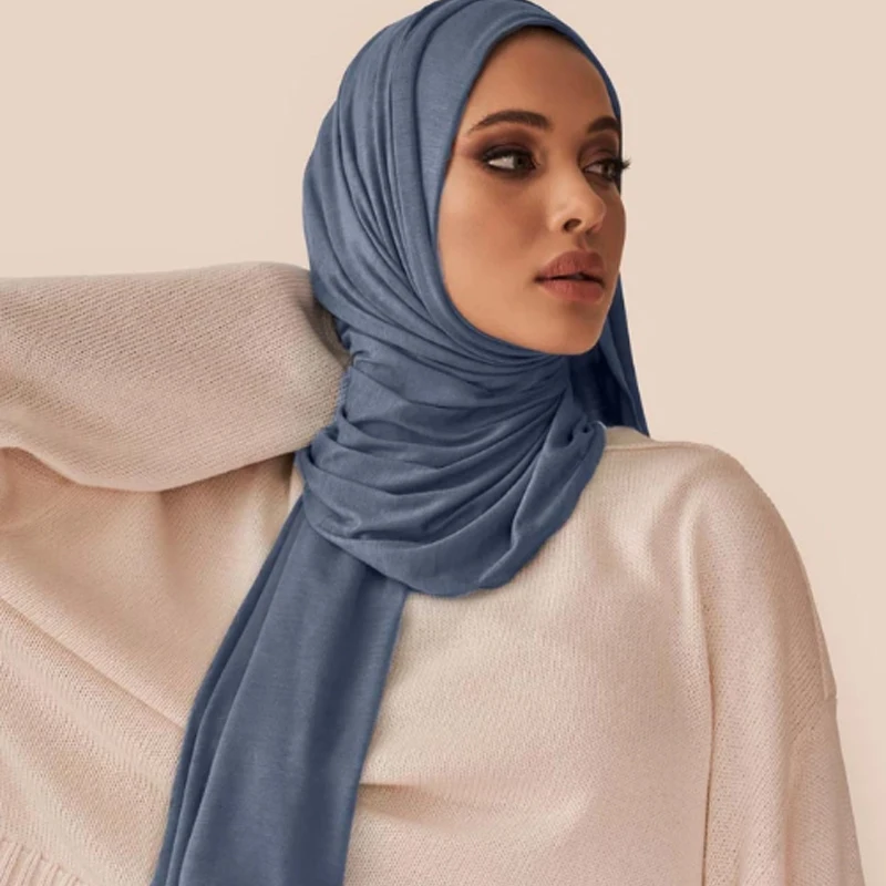 Factory wholesale 180*80cm Dubai stretchy hijab women Muslim plain color thin viscose jersey scarf (62272697414)