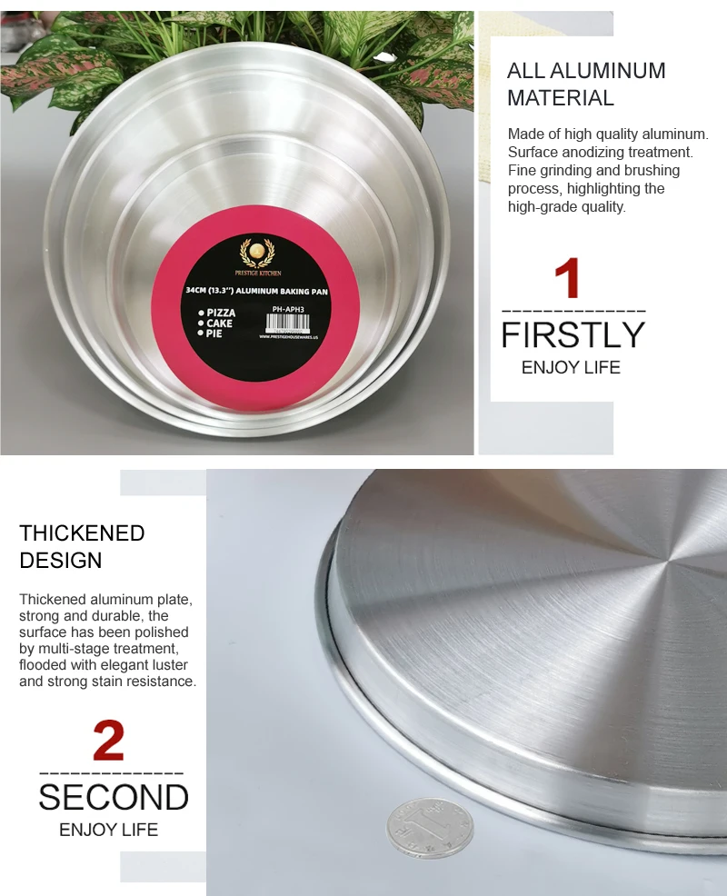 Factory Customized Round Aluminum Pizza shallow Tray Pan Nonstick Pizza Bake Pan