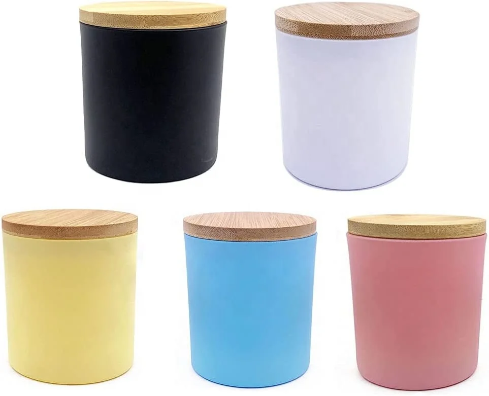 Wholesale Free Samples Custom Logo Cheap Black White Frosted Pink Blue Yellow Resistant Glass Jars with Lids for Candles