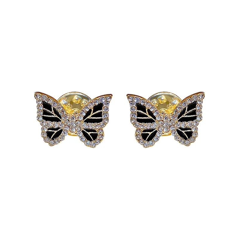 Jewelry 925 silver needle Korean elegant personality inlaid with Diamond Butterfly Earrings net red super fairy