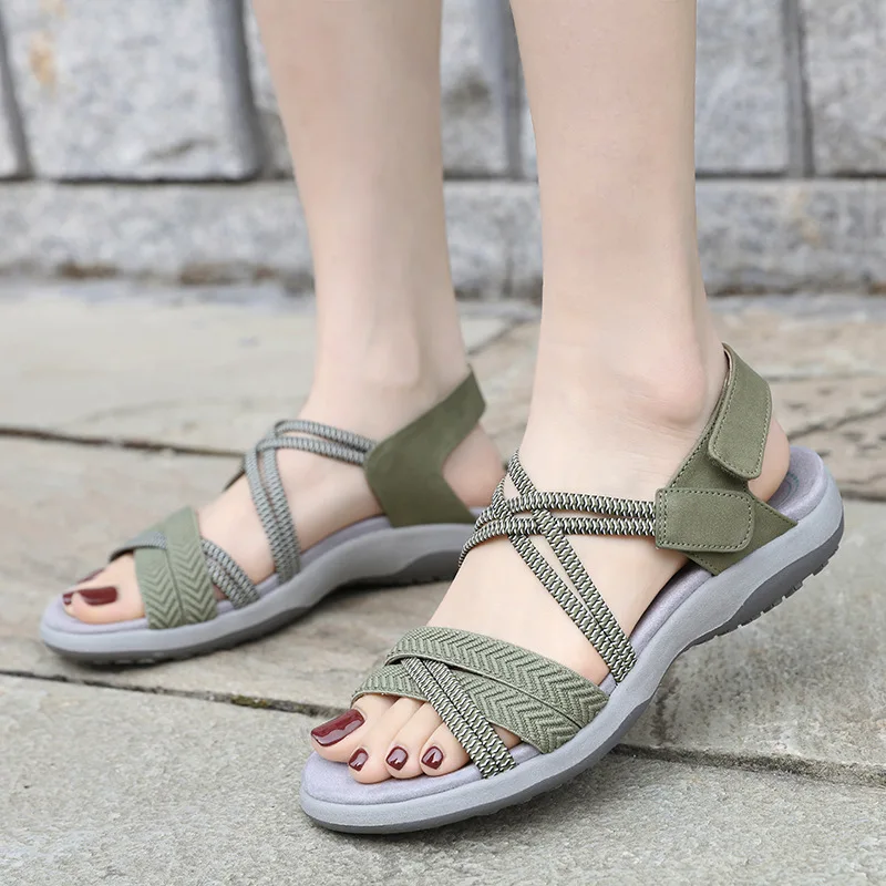 Wholesale Summer Flat Sandal Shoes New for Women Custom PU Printing Beach Sandals Anti-slip Casual Flat Shoes Women Sandals