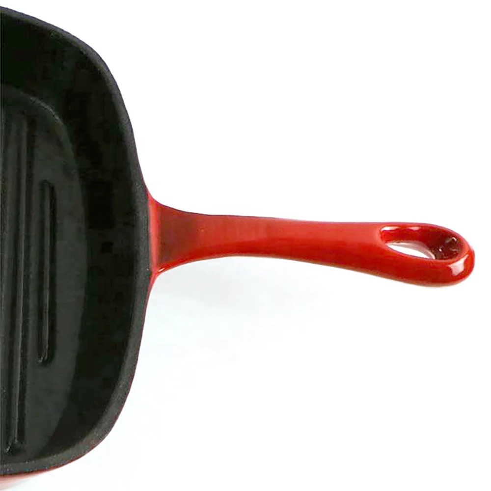 BBQ Camping Use Steak Enamel Cast Iron Non Stick Griddle Grill Double Rectangular Square Waffle Pan With Handle Pancakes