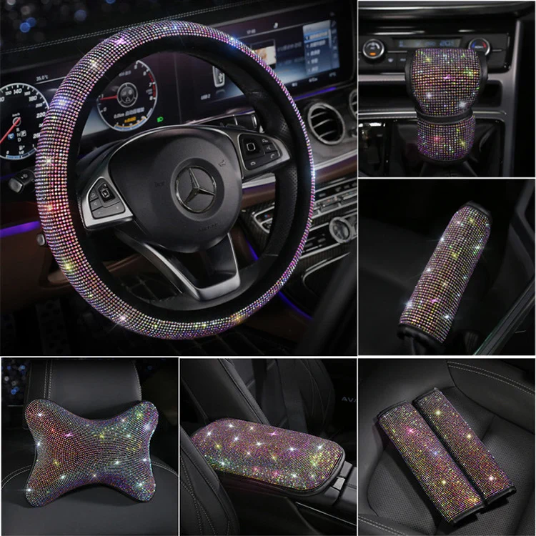 Bling luxury car steering wheel covers headrest cover four seasons universal