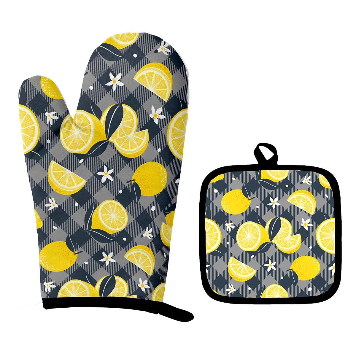 custom pattern superior quality  long cotton oven mitts and heat proof mat sets oven mittens