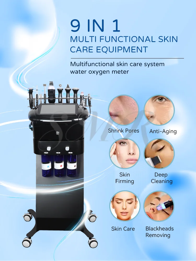 9 In 1 Crystal Microdermabrasion Diamond H2o2 Water Aqua Peeling Hydra Oxgen Facial Hydro skin scrubber machine