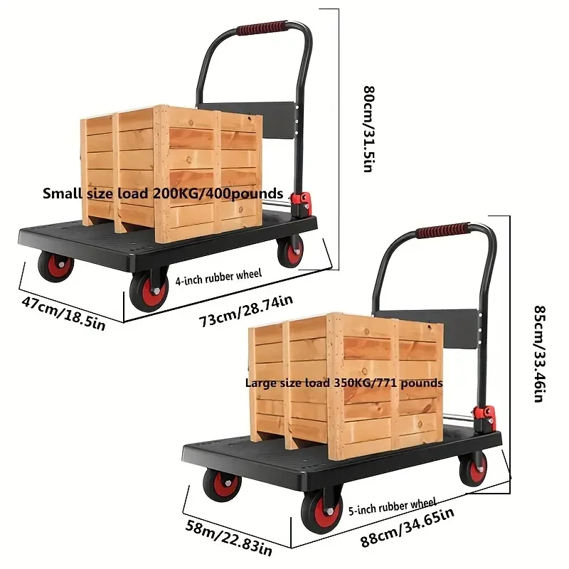 Wholesale Quiet Transport 4 Wheels Heavy Duty Folding Platform Hand Truck For Express Luggage Moving Household Push Trolley