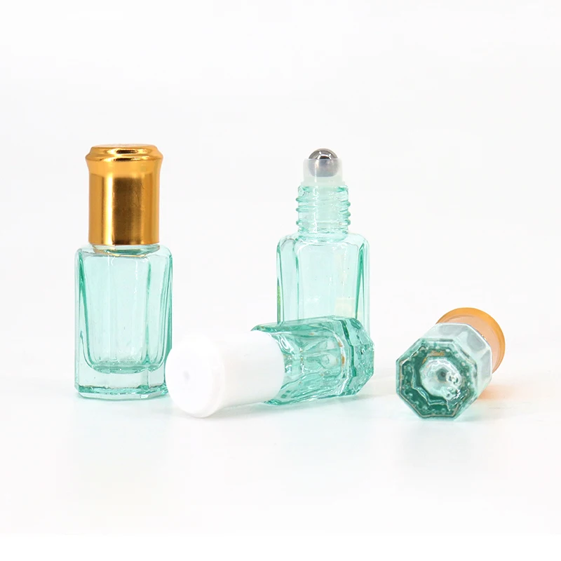 Octagonal Oud Oil Perfume Glass Roller Bottle For Essential Oil Arabian Style Octagon Attar Glass Bottle With Roll On Caps