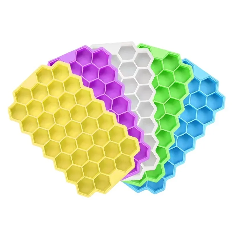 37 Cavities Mini round Silicone Honeycomb Ice Ball Maker with Lids Flexible PP Ice Cream Scoop and Mold Customizable Logo