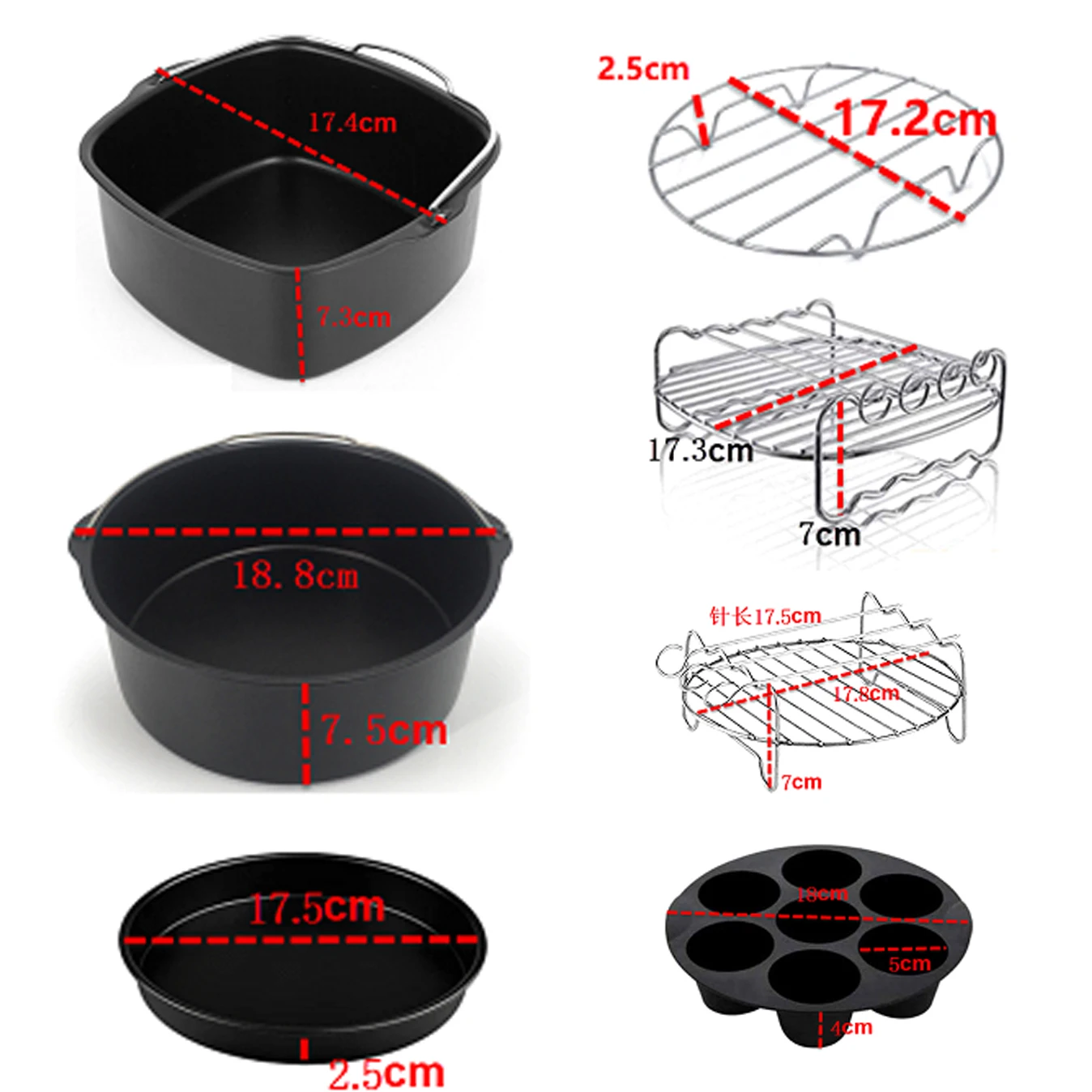 Air Fryer Accessories, Set of 6 Fit for Larger Oven Cake & Pizza Pan, Metal Holder