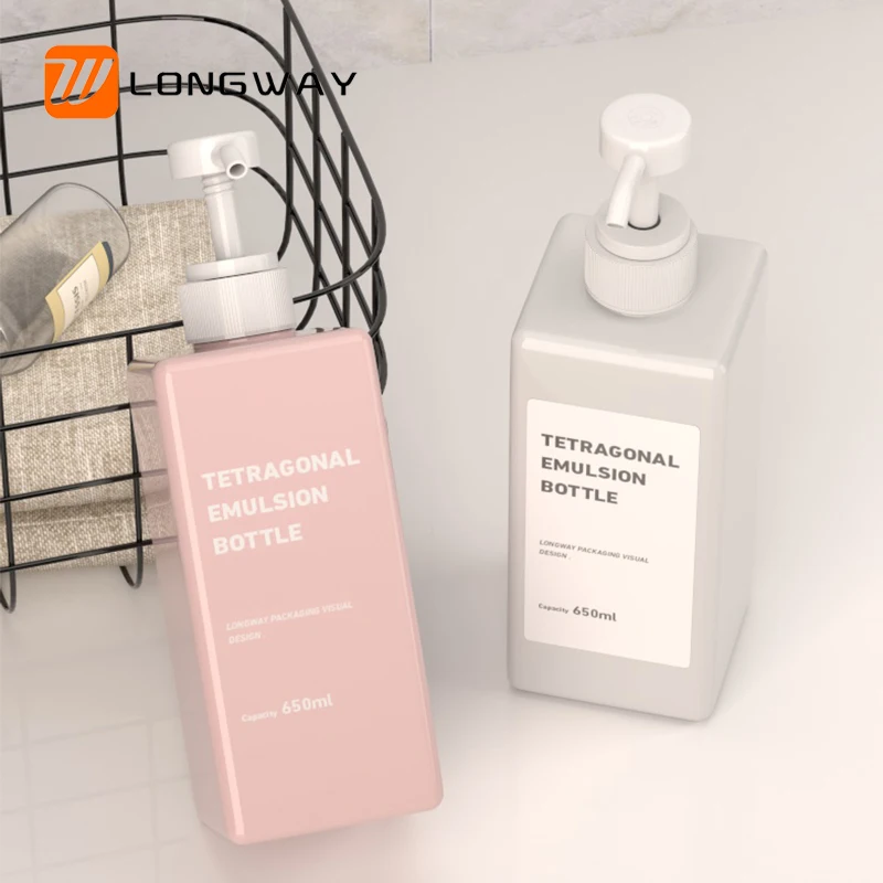 PETG 650ml square plastic cosmetic packaging shower gel shampoo lotion bottle container