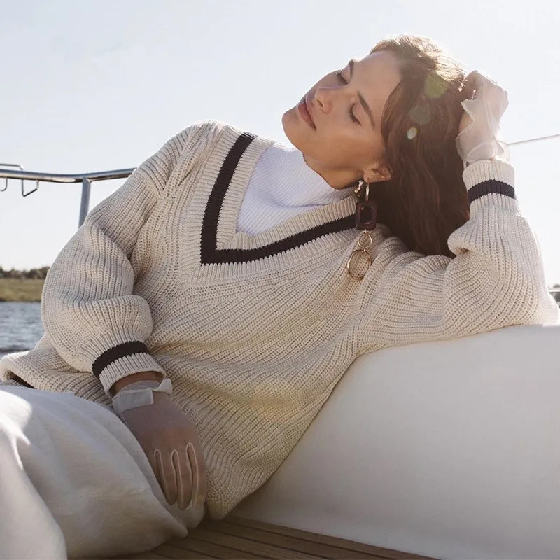 Women Winter Pullover V Neck Jersey Jumper Pulsweetheart Supplier Knitting Rib Fashion Clothes Woolen Sweater