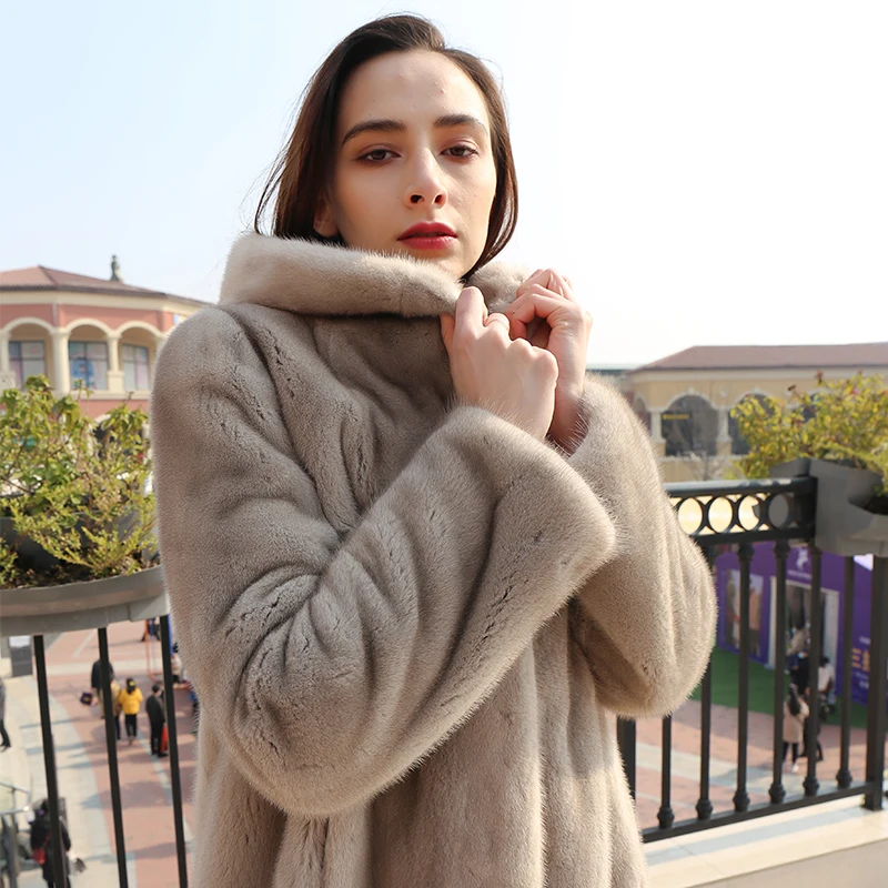 Premium Exclusive Long Sleeve Windproof Pretty Ladies Sexy Warm Russian Fur Coat