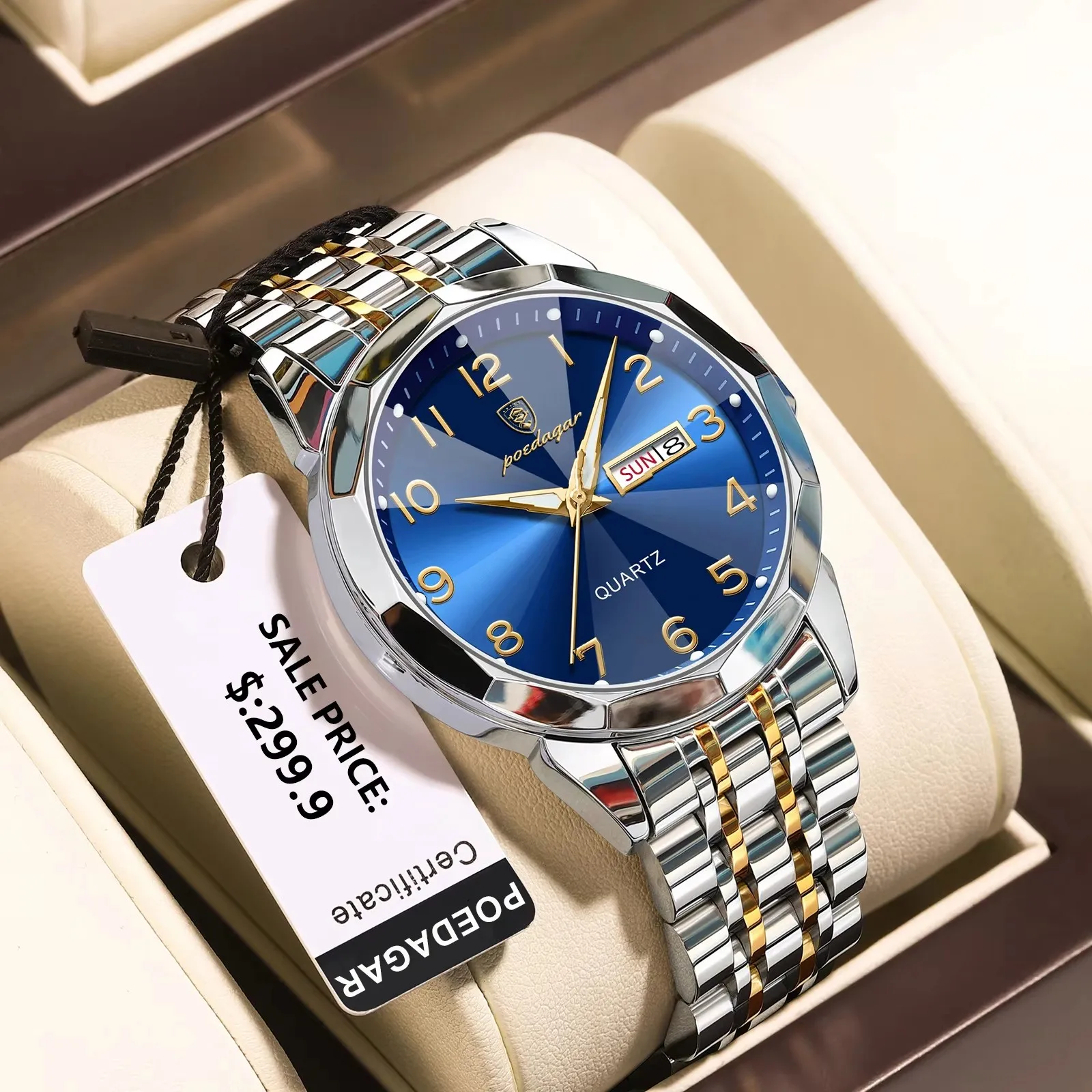 POEDAGAR 852 Men Watch Chronograph Waterproof Sports Date Watches Original Stainless Steel Quartz Movement Wristwatch For Male